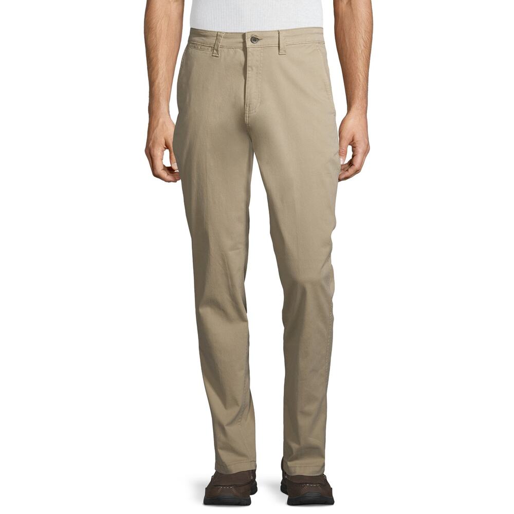 NEW George Men's Athletic Chino pants 40X30 Stone Wash‎ Tan Beige Tapered Leg!